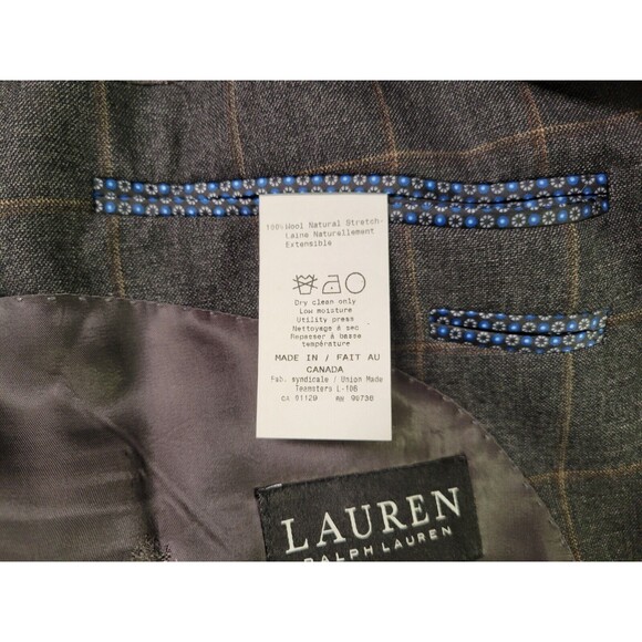 Ralph Lauren Mens Gray Wool Windowpane Plaid‎ Sport Coat 48L - Picture 9 of 10
